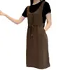 Vestido de moda transfronterizo de dos piezas falsas que reduce la edad Nuevo Top de manga corta estilo occidental Cuello redondo Popular Popular en Internet Tendencia de largo medio