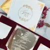 Personalizado al por mayor Nuevo Tarjetero Plegable para Invitación de Boda de Terciopelo Invitación de Acrílico Espejo con Estampado Dorado Nicho de Alta Gama