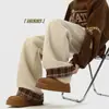 Pantalones a Cuadros Retro Estilo Japonés para Hombre Invierno Hiphop Estilo Americano Holgados de Pierna Ancha Forrados de Polar Engrosados Casuales Versátiles Pantalones de Chándal