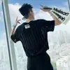 Camiseta Masculina de Verão Gelo Seda Vazada Manga Curta Marca da Moda Ins Roupas Masculinas da Moda 2023 Nova Moda Solta Roupas de Meia Manga