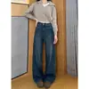 Jeans Reta Cinza Cimento Retrô para Mulheres Nova Coleção Primavera e Verão 2025 Cintura Alta Caimento Solto Look Emagrecedor Calça Perna Larga Estreita