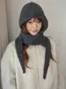 Novo Estilo Chapéu de Lã Grossa Estendido com Capuz Integrado para Mulheres, Quente de Inverno, Proteção para as Orelhas, Antifrio