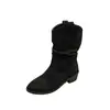 Botas de Moda de Tallas Grandes Europeas y Americanas de Nuevo Diseño Transfronterizo Otoño/Invierno 2026 con Tacones Gruesos y Puntas Redondas, Versátiles, que Aumentan la Altura, Estilizan las Piernas, Botas para Mujer al por Mayor