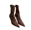 Venta al por mayor transfronteriza de elegantes botines de tacón alto con punta para mujer, nueva colección otoño/invierno 2026, versátiles y modernos, botas negras de corte ajustado