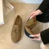 Mocasines para mujer 2026 otoño nuevo versátil estilo británico gamuza cobertura total sin cordones zapatos perezosos para mujer