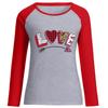 Top de manga larga para el Día de San Valentín europeo y americano para mujer AMOR Día de San Valentín AMOR estampado algodón Raglán camiseta básica al por mayor