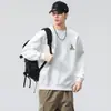 Moletom com gola redonda estampado estilo americano para homens, tendência de outono, casual jovem, solto, manga longa, blusa base pesada para vestir por cima