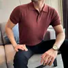 Camiseta Polo de Manga Corta de Punto Fino de Lujo para Hombre Verano 2026 Corte Ajustado Elástica con Cuello de Vestir