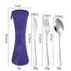 Juego de cubiertos de acero inoxidable 304 para viajes al aire libre, tenedor, cuchara, cuchillo, juego para estudiantes, bolsa de tela portátil, cuchara, tenedor, palillos