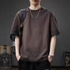 Camiseta de Verano Americana de Peso Pesado de Manga Corta para Hombre 2025 Nueva Marca de Moda Retro Lavada Manga Cinco Cuartos Camiseta Casual Holgada