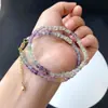 Pulseira de Fluorita Cor Natural Jingyao Pulseira Gradiente Arco-Íris Pulseira de Cristal Quadrado Mini Lapidado Atacado Feminino