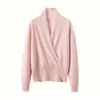 Suéter Base Feminino Gola V Cruzada Cashmere Outono Inverno Novo Estilo Design de Furos Bainha Emagrecedor Pulôver Tendência