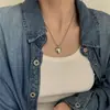 Collar Retro Corazón Desgastado Cara Sonriente para Mujer ins Cadena de Perlas Hip Hop Cadena para Clavícula Dulce Fresco de Nicho Accesorios