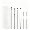Kit com 6 peças de limpador de ouvido em aço inoxidável, limpador de ouvido em espiral, limpador de cera de ouvido, conjunto de ferramentas para limpeza de ouvido, atacado