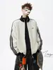 Sudadera a rayas de bloques de color estilo universitario americano con cuello alto para hombre, nuevo cárdigan bordado holgado de primavera y otoño, chaqueta versátil de moda