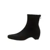 Botas Curtas Femininas que Aumentam a Altura 2026 Novas Botas Martin Pretas Outono/Inverno Bico Quadrado Botas de Cano Curto Francesas Botas Slim de Camurça