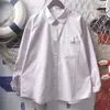 Camisa blanca básica informal de estilo japonés para mujer, de algodón, holgada, de manga corta, para verano