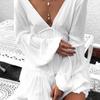 AliExpress ebay Amazon 2021 comércio exterior europeu e americano novo vestido branco com decote em V e manga lanterna