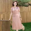 Novo Vestido de Verão da Mamãe, Vestido Estiloso Estilo Chinês para Mulheres de Meia-Idade e Idosas, Moda Verão Novo Vestido de Comprimento Médio Estilo Chinês