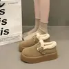 Zapatos de mujer estilo Birkenstock con suela gruesa y forro de felpa, nueva colección invierno 2026, versátiles, zapatos tipo slip-on mullidos, zapatos cálidos de algodón, botas de nieve