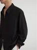 Camisa Sólida de Manga Longa Levemente Madura Estilo Coreano, Caimento Solto para Homens, Top Casual de Primavera, Camisa Tendência de Alta Qualidade com Efeito Drapê, Não Amassa