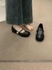 Sapatos de Salto Femininos Delicados Estilo Francês com Uma Tira, Bico Redondo Costurado, Sapatos Meia-Pata Mary Jane com Salto Interno para Aumentar a Altura, Sapatos de Salto Único Rosa para Mulheres