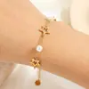 Pulsera de Acero Inoxidable con Perlas de Imitación y Colgante de Estrella de Cinco Puntas con Líneas Estilo Europeo y Americano, Accesorios de Estilo Casual