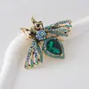 Broche Retro Europeo y Americano de Cristal Verde con Abeja Linda, Elegante y de Alta Gama, Elegante y Exquisito Accesorio de Broche