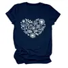 Site independente da Amazon eBay em estoque simples casual coração flor folha versátil camiseta feminina moda manga curta