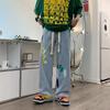 Calça jeans estilo grafite estilo vibe de rua alta masculina estilo japonês solta calças retas all-match ins ruoshuai hip hop calças de perna larga
