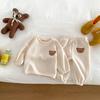 Ins23 Primavera e Outono Coreano Bebê Bonito Dos Desenhos Animados Urso Cabeça Camisola de Manga Comprida + Calças Terno Casual para Meninos e Meninas