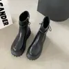 Botines Cortos para Mujer Otoño e Invierno 2025, Botas Negras de Moda con Suela Gruesa, Correa Trasera de Cuero Suave, Botas de Media Caña Estilo Británico
