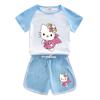 Conjunto curto feminino 2022 verão novo top de manga curta estampado com desenho animado do Gatinho Kiki com shorts conjunto casual de duas peças