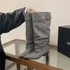 Botas Largas de Tacón Grueso con Puntera Puntiaguda Plisada Chuyuji para Mujer, Nuevo Estilo Otoño/Invierno 2026, Botas de Montar de Caña Ancha con Hebilla de Cinturón
