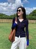 Cárdigan de punto de manga larga con cuello en V y hombros estilo coreano azul Xizang para mujer, primavera y otoño, corte ajustado, corto, camiseta base interior