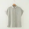 Venta Directa de Fábrica Estilo Japonés Sencillo Cuello de Lingote Camisa sin Mangas de Algodón Puro para Mujer Camisa de Manga Corta de Hilo de Algodón de Doble Capa para Mujer
