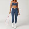 Conjunto Esportivo Zechuang Cintura Alta Cruzada Feminino Contraste de Cor Justo Nu Conjunto de Yoga para Corrida Fitness Yoga 9253