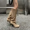 Chuyuji 2026 Otoño Nuevas Botas de Tacón Alto de Punta Cuadrada de Caña Alta, Botas Rectas de Tacón Delgado, Botas Largas sin Cordones, Botas de Montar Adelgazantes