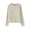 Camiseta Básica de Manga Larga para Mujer Cuello Redondo Primavera, Otoño e Invierno Camiseta de Algodón Color Puro Estilo Simple Transfronteriza Europea y Americana Nuevo Estilo