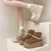 Botas de Nieve Versátiles de Encaje Simples con Aumento de Altura para Mujer, Nuevas de Otoño e Invierno con Suela Gruesa, Retro, Felpa Espesa, Cálidas, Zapatos Grandes de Algodón