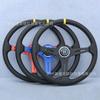 Volante de cuero plano modificado para coche, de gran venta transfronteriza, con marco rojo, azul, negro y titanio, de 15 pulgadas.