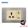 Painel de Aço Inoxidável Cinza Tipo 118 Estilo Tailandês com Tomada Interruptora de Carregamento Rápido USB Tipo-C 20W para Instalação Embutida na Parede