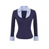 Novedad de Otoño Cintura Ceñida Tops de Manga Larga para Mujer, Falsos Dos Piezas de Punto con Cuello, Camisetas Base Ajustadas Sexy