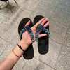 Chinelos de diamante azul para mulheres, sandálias de verão para uso externo na praia, novas e lindas sandálias de dedo que não cansam os pés