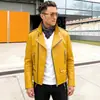 Jaqueta de Couro Masculina Amarela e Preta, Jaqueta de Couro PU Estilo Regular, Nova Jaqueta de Couro Masculina Estilo Coreano 2026 Tamanho Grande para Motociclista