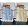 Chaleco lindo sin mangas dulce y elegante para niñas, Nuevo estilo para bebé niña con lazo y encaje, Delgado, de alta gama, Camiseta de verano