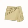 Moda de Verano 2026 Estilo Europeo y Americano Falda de Encaje con Cordones para Mujer Color Caqui Sólido Falda Corta Sexy