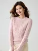 Suéter de cachemira a crochet calado para mujer, otoño e invierno, cuello redondo, adecuado para usar en capas o solo, suéter jacquard engrosado, tejido de encaje de moda