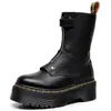 Botas femininas de couro legítimo de cano médio com sola grossa, apresentando padrão de lichia, zíper lateral e design estilo britânico, com sola plataforma e estilo slip-on