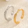 Anillo de Dedo Índice Retro Francés Transfronterizo de Lujo Ligero con Incrustaciones de Cobre y Circonita Anillo de Hoja de Nicho Anillo Versátil Simple Galvanizado